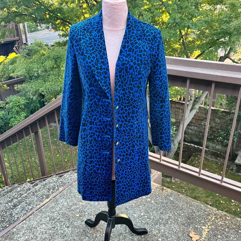 Jacket-Blue leopard velvet feel, rare, funky, DG2, Diane Gilman, fits 6/8 - Picture 1 of 12